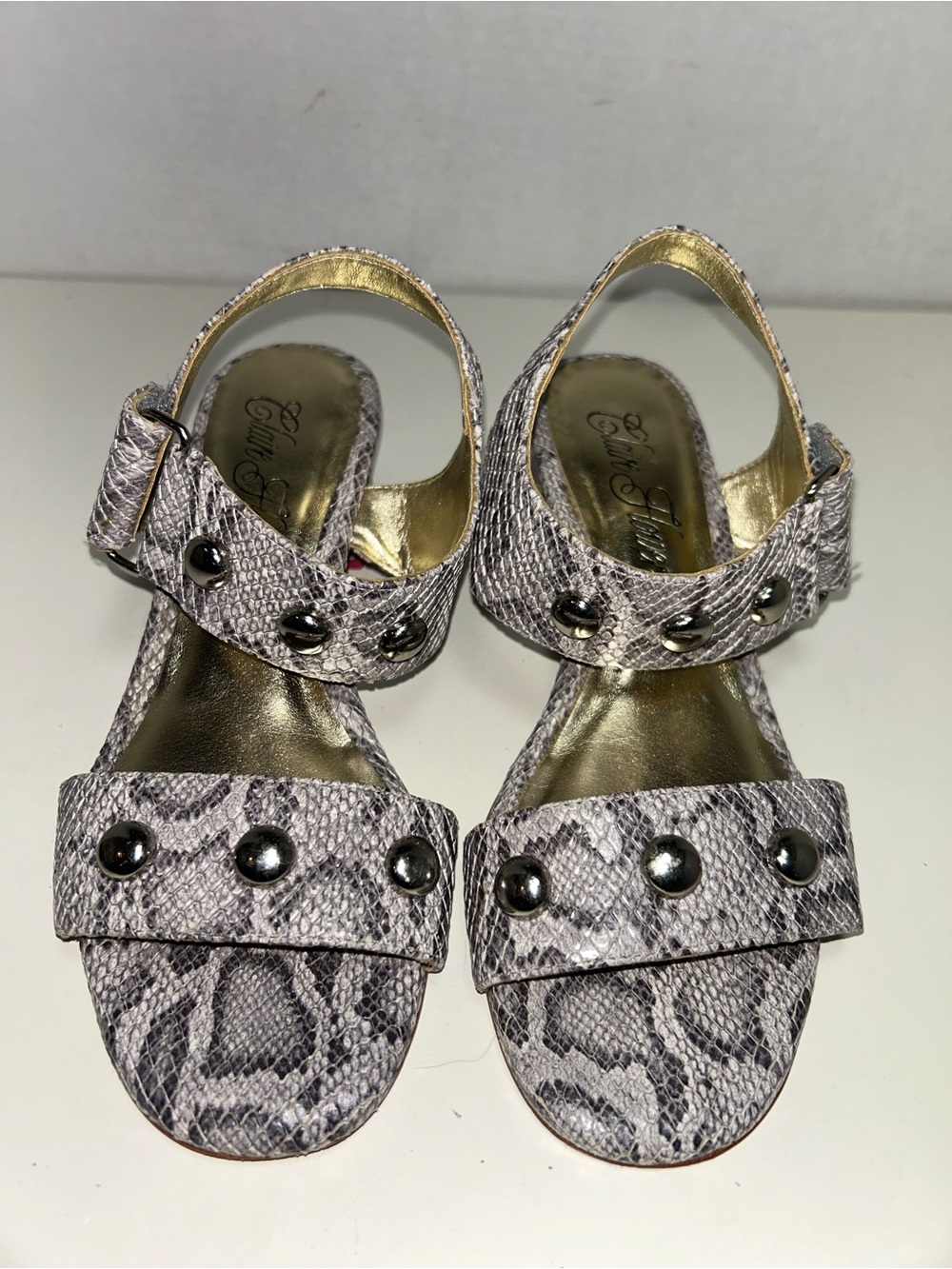 Claire Flowers Hillary Snake Embossed Leather Hook & Loop Studded Sandal